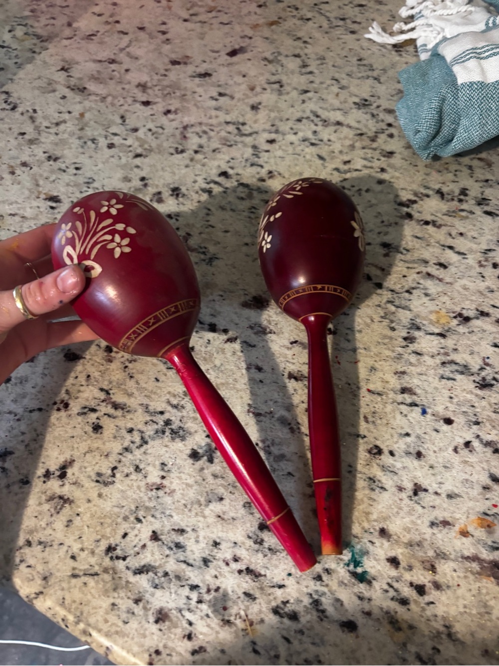 Hand-Painted Red Wooden Maracas – Floral Accent